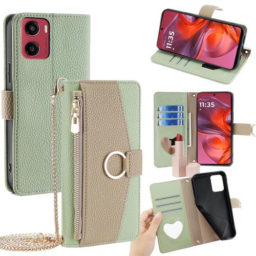 Funda de Cuero con Textura de Lichi para Motorola Moto G05 (Verde)