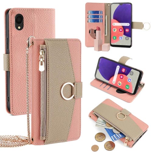 Funda para Teléfono Samsung Galaxy A22 5G Versión Jp Cuero Textura Crossbody Litchi (Rosa)