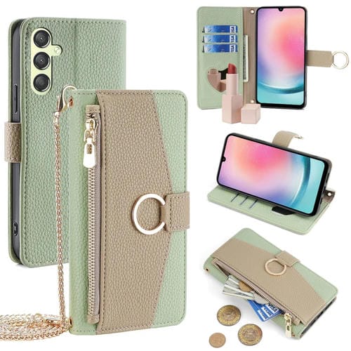 Funda para Teléfono Samsung Galaxy A24 4G Crossbody Litchi Texture Cuero (Verde)