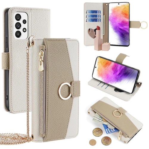 Funda para Teléfono Samsung Galaxy A73 5G Cuero Textura Litchi Cruzada (Blanco)