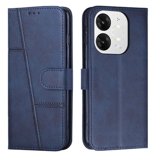 Funda de Cuero Textura Becerro con Costuras para Teléfono Itel A80 (Azul)
