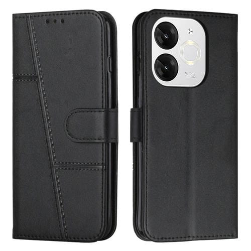 Funda de Cuero Textura Becerro con Costuras para Teléfono Itel A80 (Negro)