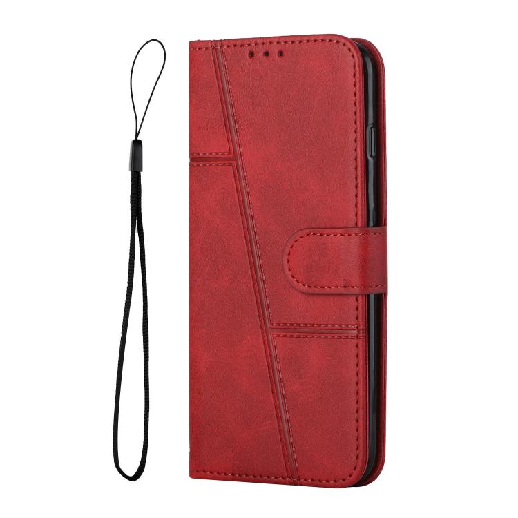 Funda de Cuero con Textura de Becerro y Costuras para Teléfono Itel S25 (Rojo)