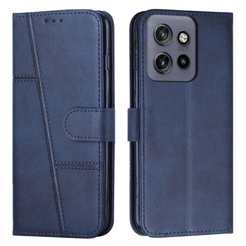Funda de Cuero con Textura de Becerro y Hebilla para Motorola Edge 50 Neo (Azul)