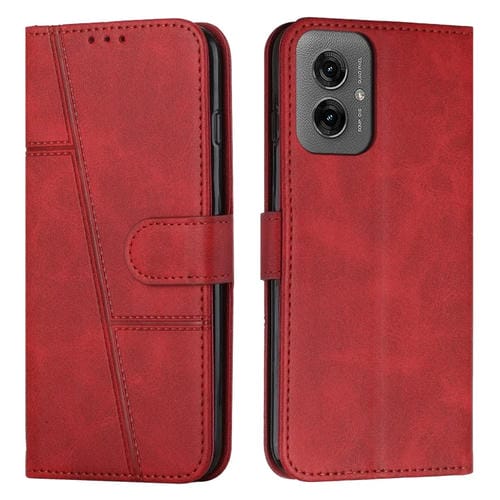 Funda de Cuero Textura Becerro con Costuras para Motorola Moto G55 (Rojo)
