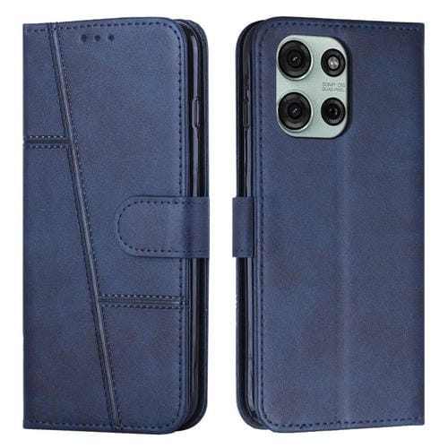 Funda de Cuero con Textura de Becerro y Costuras para Motorola Moto G75 (Azul)