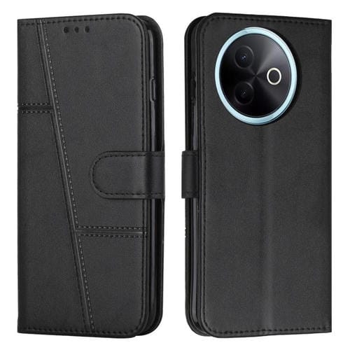 Funda de Piel con Hebilla y Textura de Becerro con Costuras Globales para Vivo Y39 5G (Negra)