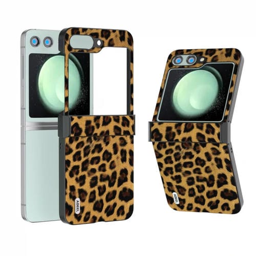 Funda para teléfono Samsung Galaxy Z Flip5 Abeel Hinge Black Edge Leopard (Oro Champán)