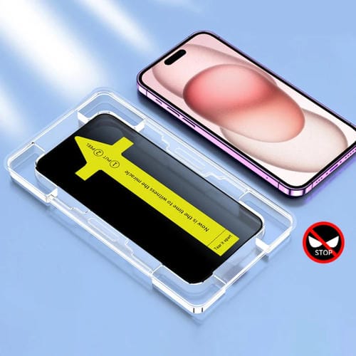 Película de Vidrio Templado para iPhone 15 Antiestática a Prueba de Polvo y Fijación Rápida Anti-Peeping - MOVILSTORE