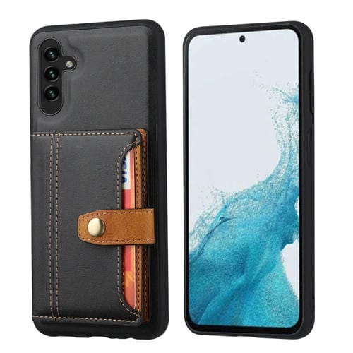 Funda para Teléfono Samsung Galaxy A55 5G TPU y PU con Ranura para Tarjeta Piel de Becerro (Negro)