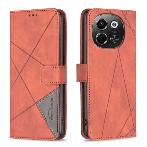 Funda de Cuero para Tecno Pova 6 Neo 5G y Spark 30 5G con Textura de Rombos y Hebilla Magnética (Marrón)
