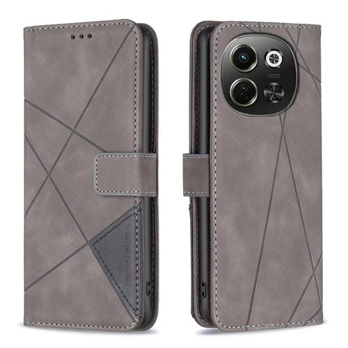 Funda de Cuero para Tecno Pova 6 Neo 5G y Spark 30 5G con Textura de Rombos y Hebilla Magnética (Gris)