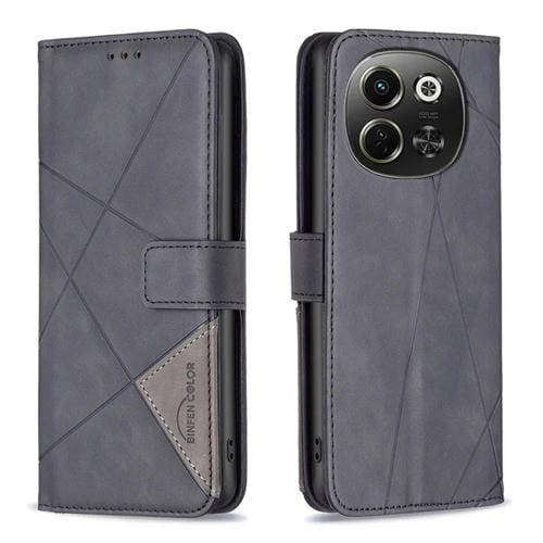 Funda de Cuero para Tecno Pova 6 Neo 5G Spark 30 5G con Textura de Rombos y Hebilla Magnética (Negro)