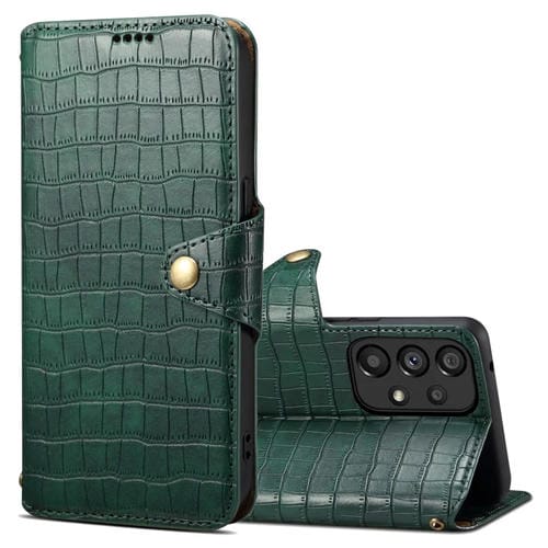 Funda para Teléfono Samsung Galaxy A52 Denior Cuero con Borde de Aceite y Textura de Cocodrilo (Verde)