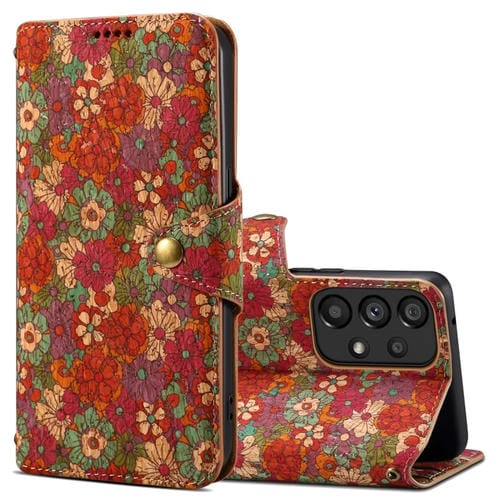 Funda para Teléfono Samsung Galaxy A33 5G Denior Flower Language Series Cuero con Borde de Tela de Corcho (Verano)