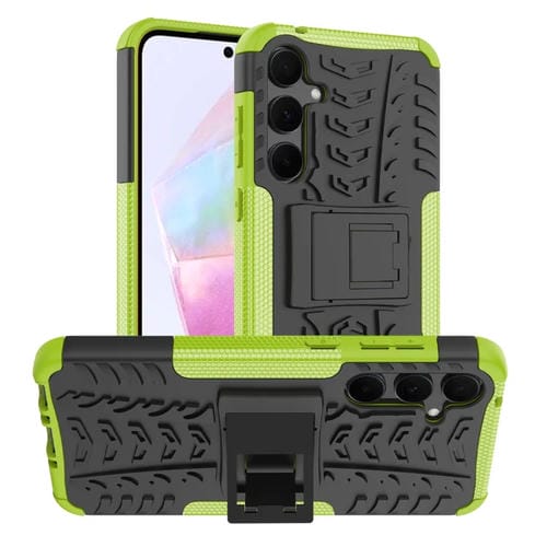 Funda para Teléfono Samsung Galaxy A35 5G TPU + PC Textura de Neumático con Soporte (Verde)