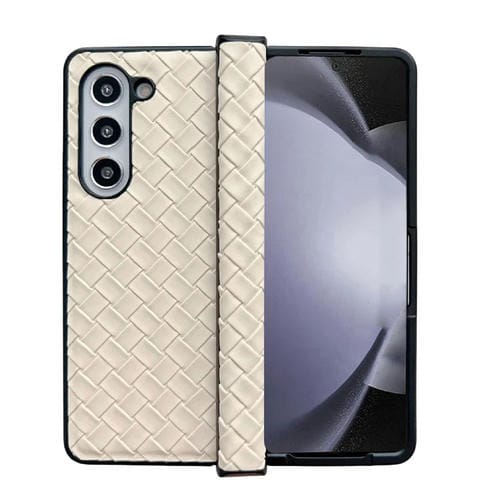 Funda plegable para Samsung Galaxy Z Fold5 con textura tejida de PU (Dorado) juego de tres piezas