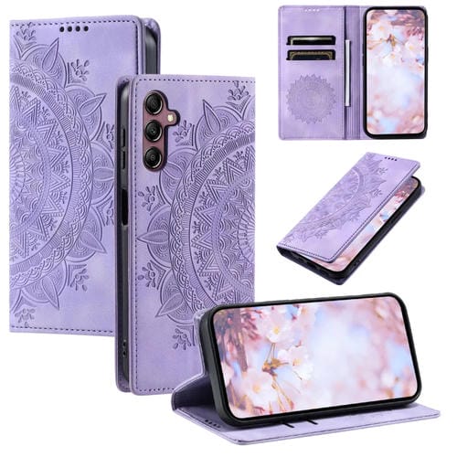 Funda de Cuero Magnética Totem para Samsung Galaxy A24 4G en Relieve (Púrpura)