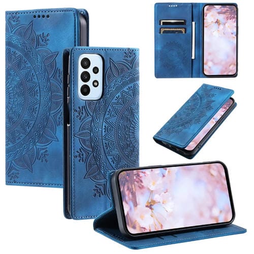 Funda para Samsung Galaxy A72 Totem Cuero Magnética En Relieve (Azul)