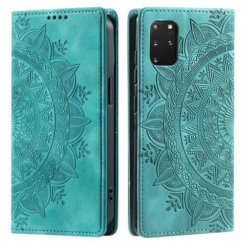 Funda de Cuero Magnética Totem para Samsung Galaxy S20 en Relieve (Verde)