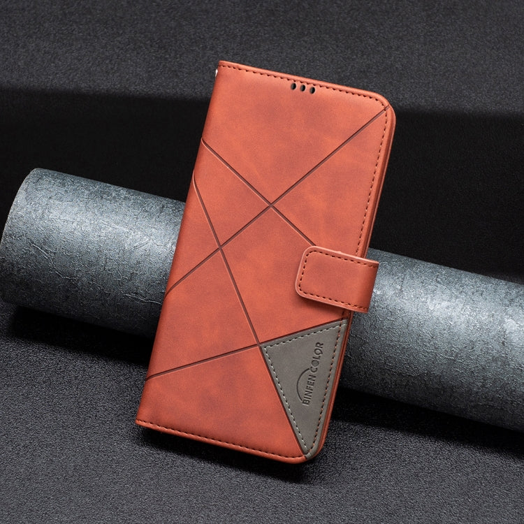 Funda de Cuero para Infinix Smart 9 Hot 50I con Textura de Rombos y Hebilla Magnética (Marrón)