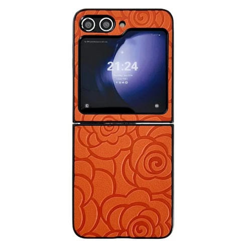 Funda Protectora Samsung Galaxy Z Flip5 Estampado de Flores (Naranja)
