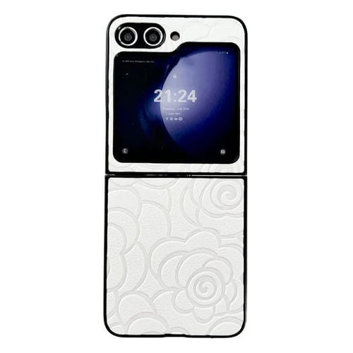 Funda Protectora Samsung Galaxy Z Flip5 con PatrĂłn de Flores de ImpresiĂłn (Blanco)