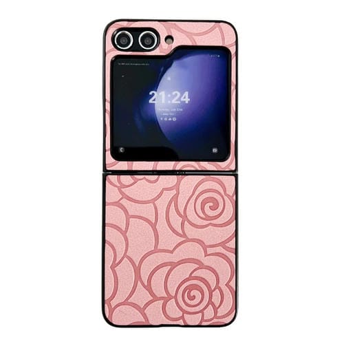 Funda Protectora Samsung Galaxy Z Flip5 Estampado de Flores (Rosa)