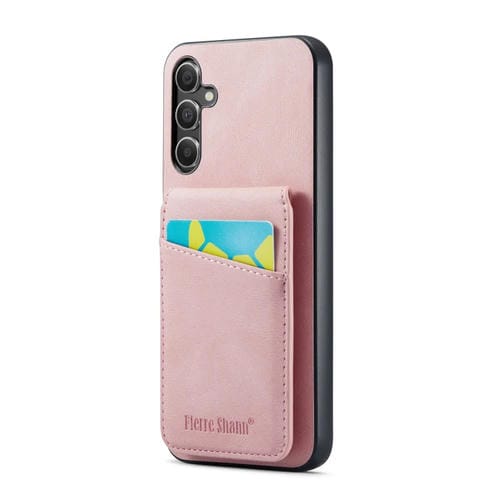 Funda para teléfono Samsung Galaxy A14 5G Fierre Shann Crazy Horse Titular de tarjeta PU (Rosa)