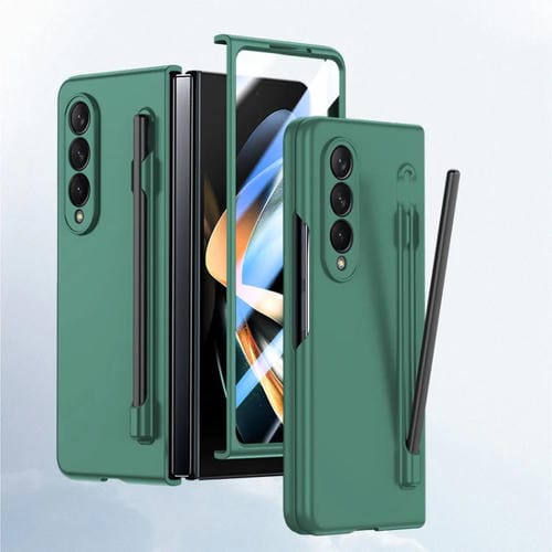 Estuche para Teléfono Samsung Galaxy Z Fold4 5G Sensación de Piel PC con Estuche para Bolígrafo (Verde)