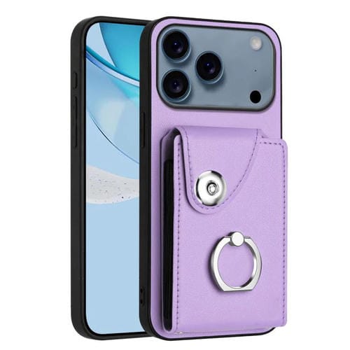Funda para iPhone 17 Pro Max con tarjetero y anillo (morado)