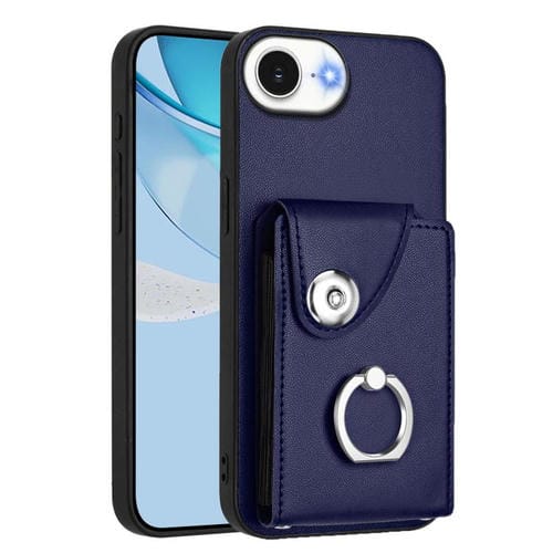 Funda para iPhone 16e con tarjetero y anillo (azul)