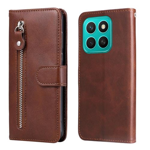 Funda de Piel con Textura de Becerro y Cremallera para Honor X8C 4G (Marrón)