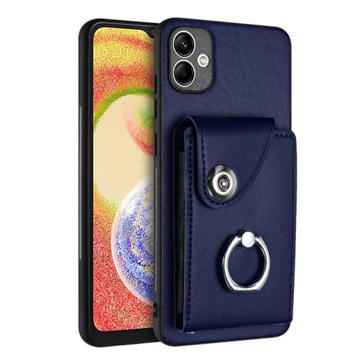 Funda para Teléfono Samsung Galaxy A04E M04 F04 4G Pu con Soporte para Anillo y Bolsa para Tarjeta (Azul)