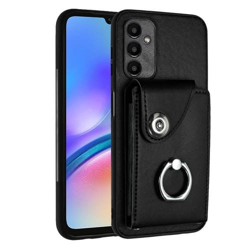 Funda para Teléfono Samsung Galaxy A05S 4G PU con Soporte para Anillo y Bolsa para Tarjeta (Negro)