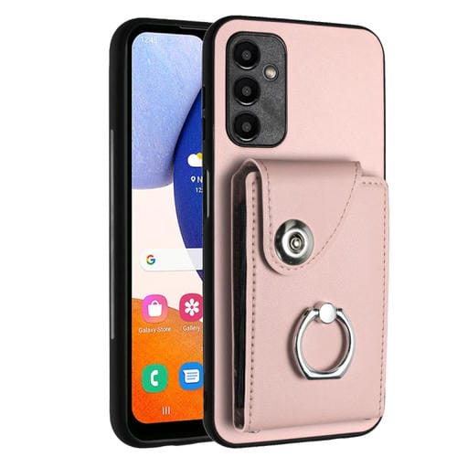 Funda para Teléfono Samsung Galaxy A14 5G Pu con Soporte para Anillo y Bolsa para Tarjeta (Rosa)