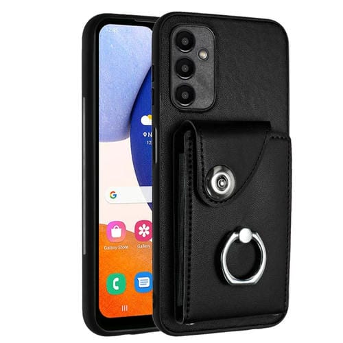 Funda para Teléfono Samsung Galaxy A24 4G de PU con Soporte para Anillo y Bolsa para Tarjeta (Negro)