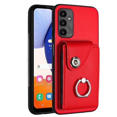 Funda para Teléfono Samsung Galaxy A24 4G de PU con Soporte para Anillo y Bolsa para Tarjeta (Rojo)