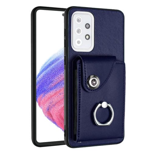 Funda para Teléfono Samsung Galaxy A33 5G de PU con Soporte para Anillo y Bolsa para Tarjeta (Azul)