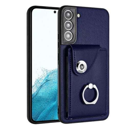 Funda para Teléfono Samsung Galaxy S22 + 5G de PU con Soporte para Anillo y Bolsa para Tarjeta (Azul)