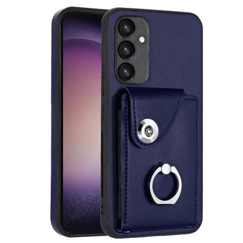 Funda para Teléfono Samsung Galaxy A34 5G de PU con Soporte para Anillo y Bolsa para Tarjeta (Azul)