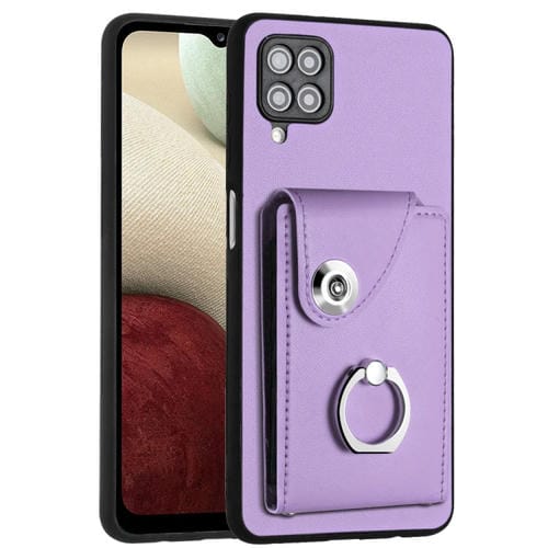 Funda para TelĂ©fono Samsung Galaxy A12 de PU con Soporte para Anillo y Bolsa para Tarjeta (PĂșrpura)