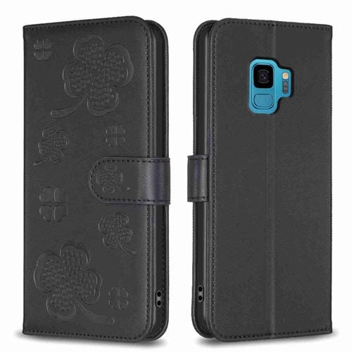 Funda de Cuero Samsung Galaxy S9 con Relieve de Cuatro Hojas (Negro)