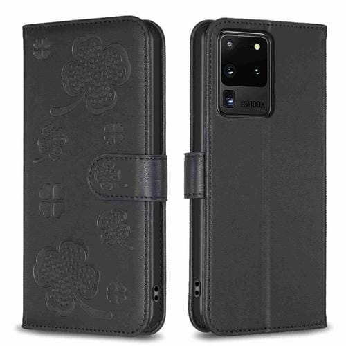 Funda para Samsung Galaxy S20 Ultra Cuero con Relieve de Cuatro Hojas (Negro)