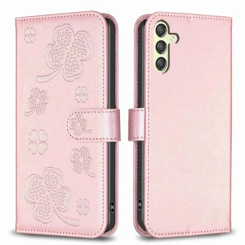 Funda para Samsung Galaxy A24 4G Cuero Relieve Cuatro Hojas (Rosa)