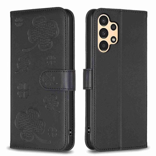 Funda para Samsung Galaxy A32 4G Cuero Relieve de Cuatro Hojas (Negro)