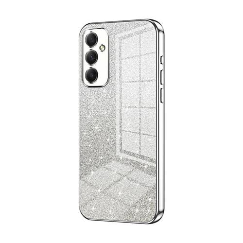 Estuche para Teléfono Samsung Galaxy A34 5G Galvanizado con Polvo de Brillo Degradado (Plateado)