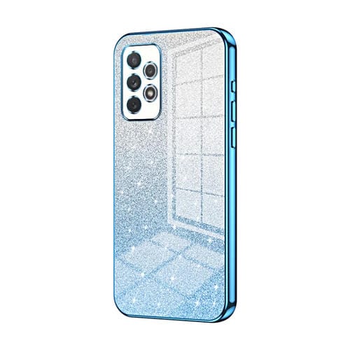 Estuche para teléfono Samsung Galaxy A72 4G 5G Galvanizado con Polvo de Brillo Degradado (Azul)