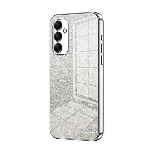 Estuche para Teléfono Samsung Galaxy M14 Galvanizado con Polvo de Brillo Degradado (Plateado)