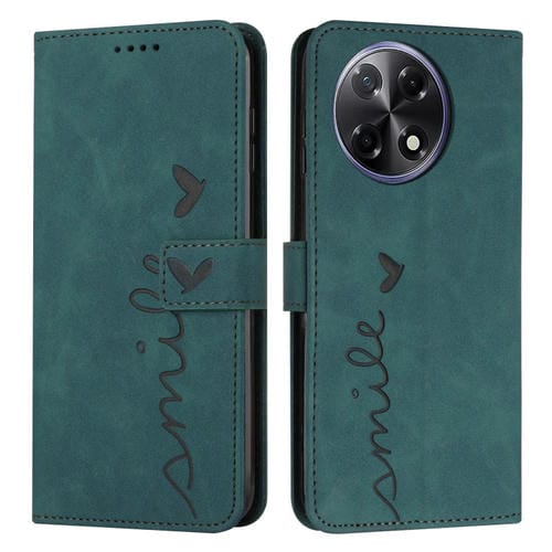 Funda de Piel con Relieve de Corazón para Tecno Camon 30S con Cordón Largo (Verde)